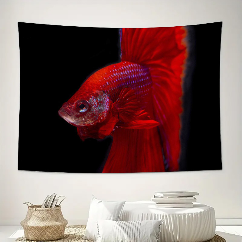 Vibrant Red Betta Fish Tapestr - Fish Aquarium Home ulasan dan harga