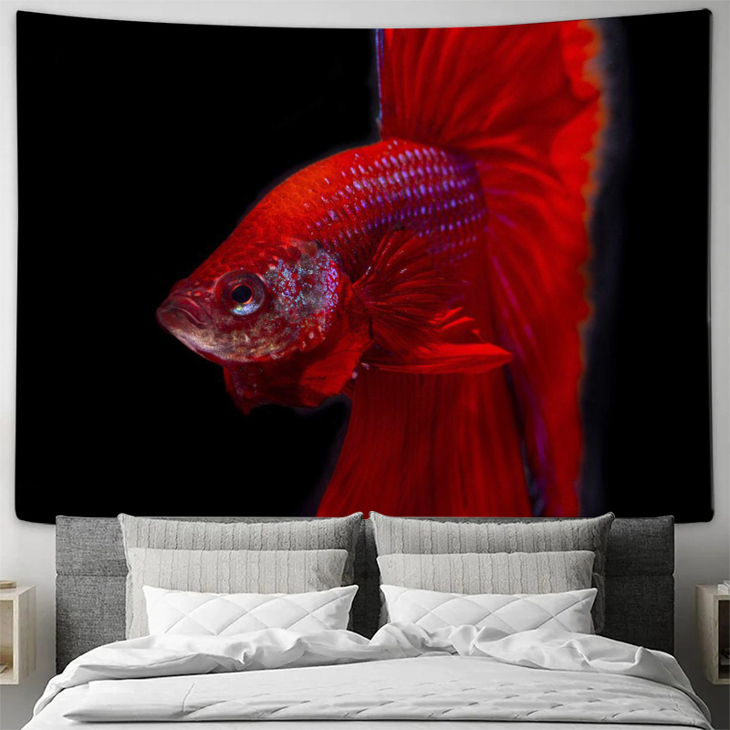 Vibrant Red Betta Fish Tapestr - Fish Aquarium Home ulasan dan harga