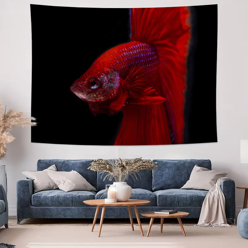 Vibrant Red Betta Fish Tapestr - Fish Aquarium Home ulasan dan harga